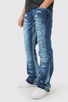 Slim Flare Rigid All Over Rip & Repaired Jeans In Indigo, Indigo - 34R