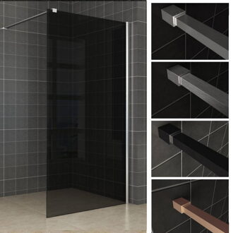 Slim - Inloopdouche / Douchewand - 80x200 - Rookglas - Antikalk - 8mm Veiligheidsglas - Excl. Stabilisatiestang en Profielset