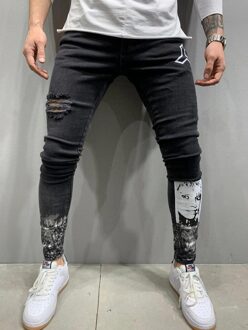 Slim Jeans Mannen Ripped Afdrukken Hoofd Stretch Denim Broek Elastische Taille Big Size Europese Hip-Hop Casual mannen Jeans S-4XL Xxl
