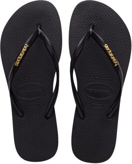 Slim Logo Dames Slippers - Black/Gold - Maat 37/38