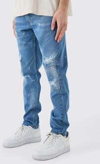 Slim Rigid All Over Paint Detail Knee Ripped Jeans, Light Blue - 30R