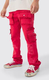 Slim Rigid Flare Distressed Pocket Jeans In Red, Red - 30R