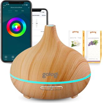 Slimme Aroma Diffuser - 550ML - Luchtbevochtiger - LED verlichting - Incl. 2 Etherische Oliën - Lichtbruin