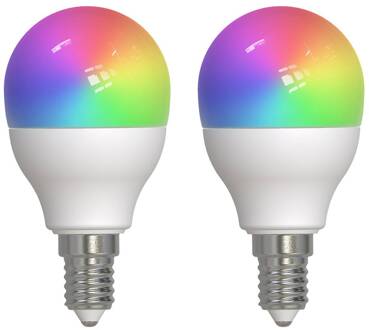 Slimme LED druppellamp, E14, 4,9W, CCT, RGB, Tuya, 2 stuks wit mat