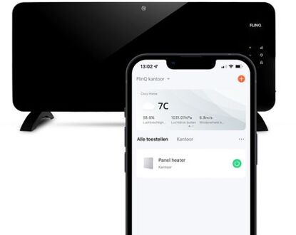 Slimme Paneelverwarmer Zwart - Elektrische Kachel - Bedienbaar via app - 2000W