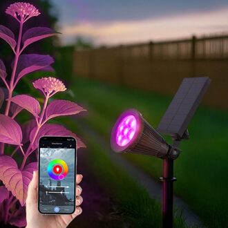 Slimme solar spot highlight RGB met grondspies - bedienen via de smart life app