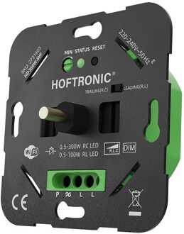 Slimme WiFi LED draaidimmer - 0.5-300W - Geen nuldraad nodig - Fase-aan- en afsnijding - Wisselschakeling - Werkt met de HOFTRONIC-app (Tuya) Zwart