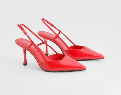 Slingback Box Pointed Court Schoenen, Red - 36