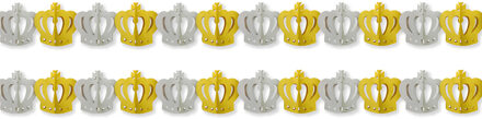 Slinger Kroontjes - 2x - 300 cm - goud/zilver - papier - versiering - feestslinger