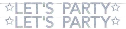 Slinger Lets party - 2x - 205 cm - holografisch - feestslinger - letterslinger - verjaardag versieri