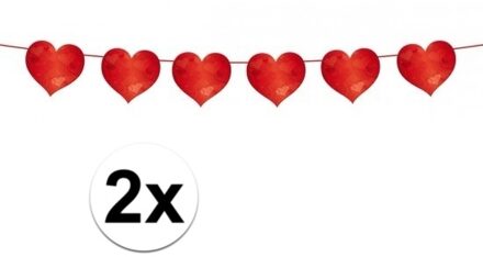 Slinger rode hartjes - 2x - 6 meter - Valentijn decoratie - bruiloft versiering - Valentijnsdag Rood