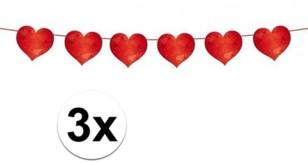 Slinger rode hartjes - 3x - 6 meter - Valentijn decoratie - bruiloft versiering - Valentijnsdag