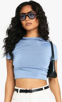 Slinky Basic Crop Top Met Korte Mouwen, Airforce Blue - 38