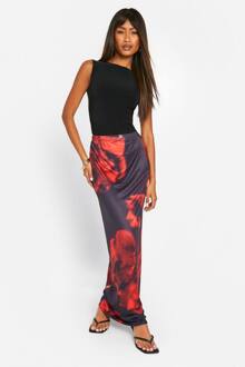 Slinky Bloemenprint Maxi-Rok, Black - 34