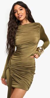Slinky Knot Front Drape Mini Rok, Khaki - 36