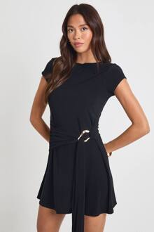 Slinky Maxi-Jurk Met Draperende Voorzijde En Gouden Afwerking, Black - 40