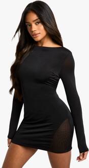 Slinky Mini-Jurk Met Meshdetail En Lange Mouwen, Black - 44