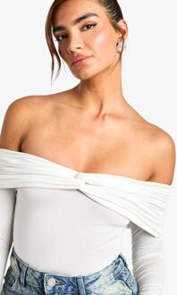 Slinky One Piece Met Gedraaide Voorkant En Lange Mouwen, White - 40