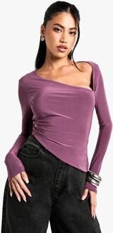 Slinky Top Met Asymmetrische Halslijn En Zoom En Lange Mouwen, Plum - 38