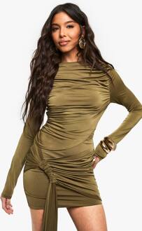 Slinky Top Met Geruichte Voorzijde En Lange Mouwen, Khaki - 44