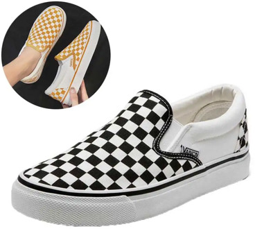 Slip on Flat Canvas Shoes Women Checkered Vulcanize Shoes 2020Black White Plaid Female Casual Loafers Ladies Lazy Shoes