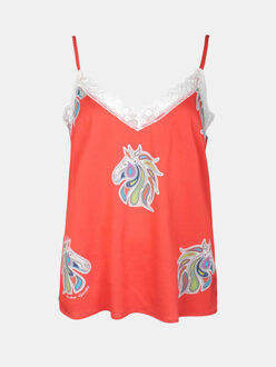 Slip top met paarden paisley Rood