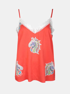 Slip top met paarden paisley Rood