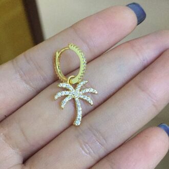 Sljely Luxe S925 Sterling Zilver Enkele Palm Tree Earring Micro Zirconia Stenen 1Pc Voor Vrouwen sieraden gouden kleur 1stk