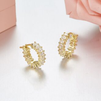 Sljely S925 Sterling Zilveren Vierkante Cz Zirkoon Stenen Oorringen Voor Vrouwen Mode Luxe Sieraden Croisette Collection Goud-kleur