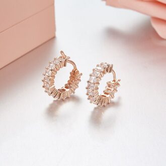 Sljely S925 Sterling Zilveren Vierkante Cz Zirkoon Stenen Oorringen Voor Vrouwen Mode Luxe Sieraden Croisette Collection roos Goud Kleur