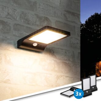 SLK Solar LED wandlamp Slim met sensor Zwart - Voordeelset 3 stuks