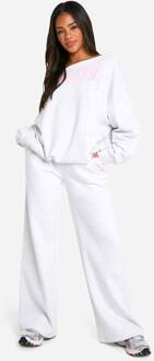 Slogan Diepe Taille Rechte Pijp Jogger, Ash Grey - XS