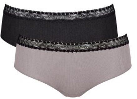 Sloggi 2 stuks GO Ribbed Hipster Blauw,Versch.kleure/Patroon,Grijs,Beige,Wit,Zwart - Large