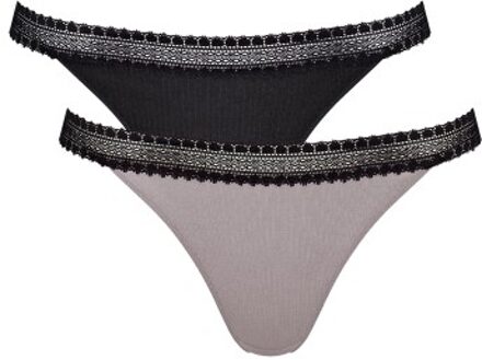 Sloggi 2 stuks GO Ribbed Tanga Blauw,Versch.kleure/Patroon,Grijs,Beige,Wit,Zwart - X-Large