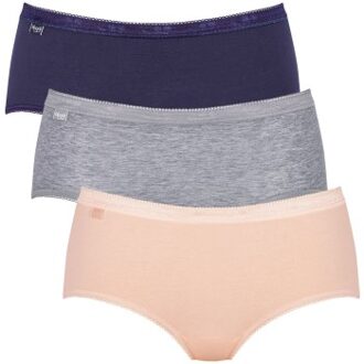 Sloggi 3 stuks Basic Plus Midi Colored * Actie * Roze,Versch.kleure/Patroon,Blauw,Groen,Wit,Grijs,Lila,Rood,Zwart - 36,38,40,42,44,46,48,50