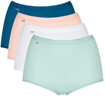 Sloggi 4 stuks Basic Plus Maxi Panty Versch.kleure/Patroon,Blauw,Lila,Geel,Wit,Roze,Grijs,Rood - 38,40,42,44,46,48,50