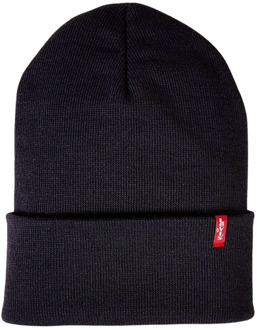 Slouchy Red Tab Beanie 223878-11-17, Mannen, Marineblauw, Cap maat: One size