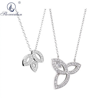 Slovecabin 925 Sterling Silver Fasteners Pendant Leaves Crystal CZ Necklace Long Chain Luxury Women Wedding Jewelry