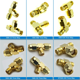 SMA 3 Way Splitter Connector Socket T-Type SMA Male Femae To 2 Dual SMA Male Female Gold Brass Coaxial RF Adapter Connector