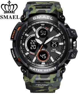 SMAEL Camouflage Military Watch Men Waterproof Dual Time Display Mens Sport Wristwatch Digital Analog Quartz Watches Male 1708