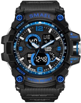 SMAEL Luxe Dual Display Horloges Mannen Sport multifunctionele Waterdichte LED Elektronische Digitale Horloge Alarm Week Datum Relogio blauw