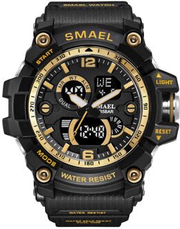 SMAEL Luxe Dual Display Horloges Mannen Sport multifunctionele Waterdichte LED Elektronische Digitale Horloge Alarm Week Datum Relogio goud