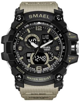 SMAEL Luxe Dual Display Horloges Mannen Sport multifunctionele Waterdichte LED Elektronische Digitale Horloge Alarm Week Datum Relogio khaki