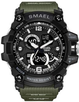 SMAEL Luxe Dual Display Horloges Mannen Sport multifunctionele Waterdichte LED Elektronische Digitale Horloge Alarm Week Datum Relogio leger groen