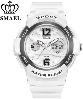 SMAEL White PU Watchband Women Dual Display Wristwatches Women's Quartz Watch Lady Fashion Watches 30M Waterproof Relojes Mujer
