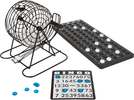 Small Foot Bingo spel zwart/wit complete set 20 cm nummers 1-75 met molen/168x bingokaarten/2x stiften Multi