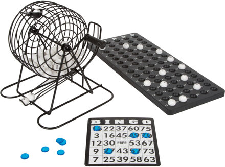 Small Foot Bingo spel zwart/wit complete set 20 cm nummers 1-75 met molen/168x bingokaarten/2x stiften