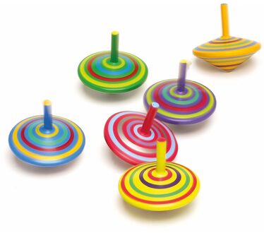 Small Foot Houten speelgoed tollen - gekleurd mix - 6x stuks - dia 6 cm