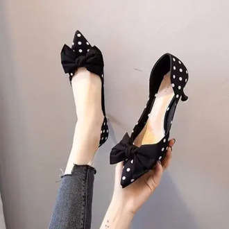 Small Fresh Butterfly-knot Single Shoes Women Fashion High Heels 2020 Summer New Wild Pointed Toe Middle School Students Shoes