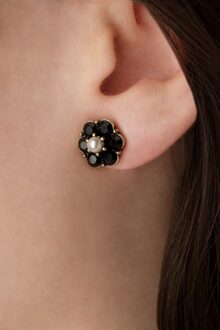 Small Jet Flower Stud oorbellen in zwart Zwart/Goud